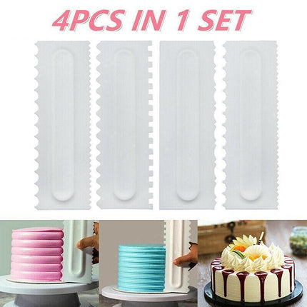 4Pcs Cake Decorating Icing Smoother Edge Frosting Scraper Comb Pastry Spatulas.