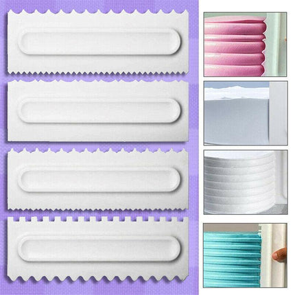 4Pcs Cake Decorating Icing Smoother Edge Frosting Scraper Comb Pastry Spatulas.