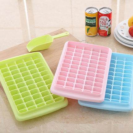 55 Grids Ice Cube Tray Mould With Lid And Storage Box Scoop Set Maker Ice Cube - Blue.