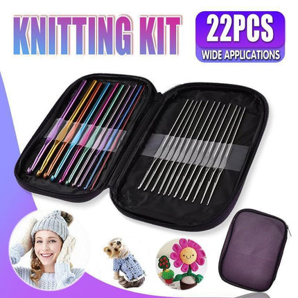 22PCS Crochet Hook Set Aluminium Knitting Needles with Case for DIY Yarn Craft.