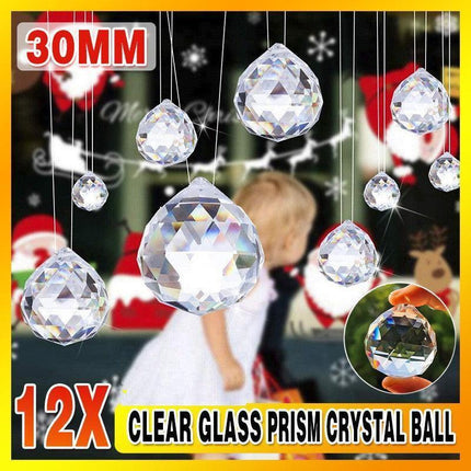 12Pcs 30mm Suncatcher Chandelier Clear Glass Prism Crystal Ball Pendant Set.