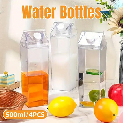 4pcs Large Capacity Square Mug Transparent Plastic Water Juice Drinking Cups.