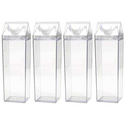 4pcs Large Capacity Square Mug Transparent Plastic Water Juice Drinking Cups.