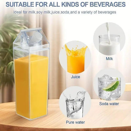4pcs Large Capacity Square Mug Transparent Plastic Water Juice Drinking Cups.