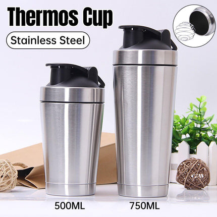 500/750ML Stainless Steel Protein Blender Shaker Cup Bottle Mixed Water Sport - 750ml.