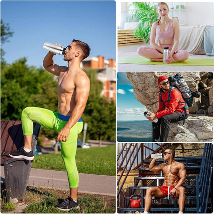 500/750ML Stainless Steel Protein Blender Shaker Cup Bottle Mixed Water Sport - 750ml.