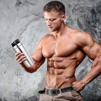 500/750ML Stainless Steel Protein Blender Shaker Cup Bottle Mixed Water Sport - 750ml.