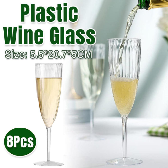 8pcs 180ml Plastic Champagne Glass Tall Wine Glass for Party Wedding Celebration.