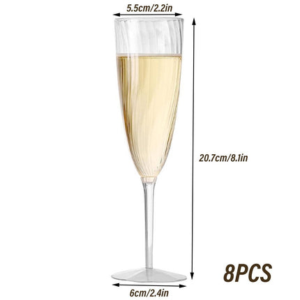 8pcs 180ml Plastic Champagne Glass Tall Wine Glass for Party Wedding Celebration.