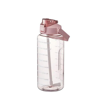 2L Water Bottle Straw Cup Motivational Drink Flask With Time Markings Sports Gym - Black.