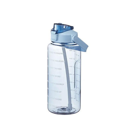 2L Water Bottle Straw Cup Motivational Drink Flask With Time Markings Sports Gym - Green.