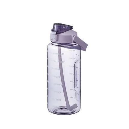 2L Water Bottle Straw Cup Motivational Drink Flask With Time Markings Sports Gym - Green.