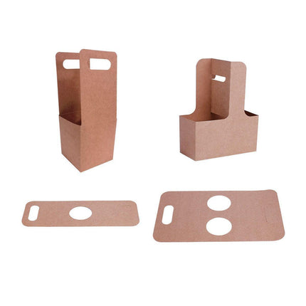 100pcs Kraft Paper Cup Holder Portable Coffee Drink Carrier Reusable Storage - Handheld Single Cup.