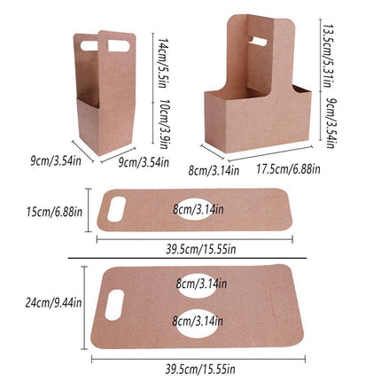 100pcs Kraft Paper Cup Holder Portable Coffee Drink Carrier Reusable Storage - Handheld Single Cup.