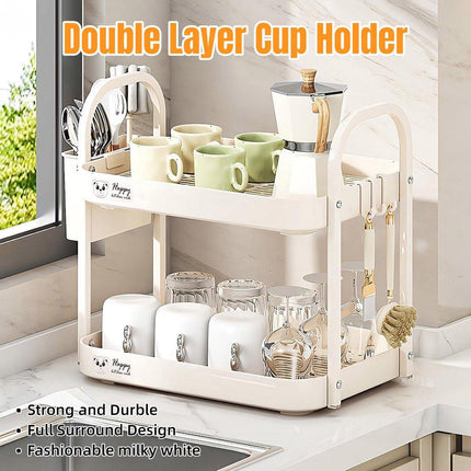 Double Layer Shelf Storage Rack for Water Cups Tea Cups Organizer Kitchen Rack.