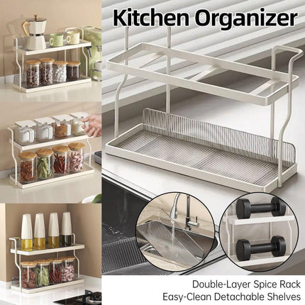 2 Tier Shelf Kitchen Storage Rack Organizer for Home and Countertop Organization.