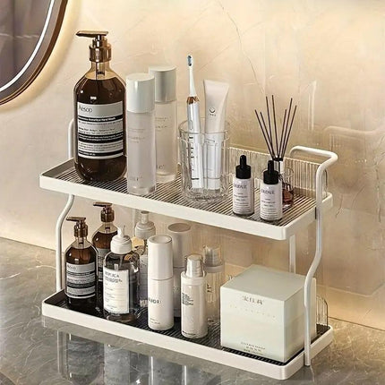 2 Tier Shelf Kitchen Storage Rack Organizer for Home and Countertop Organization.