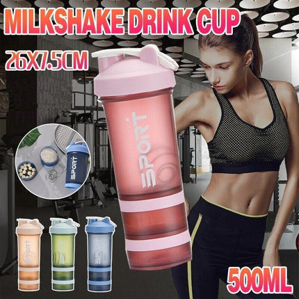 Powder Milkshake Drink Cup Sport Water Bottle 500Ml 3 Tier Protein Shaker Pill - Orange.