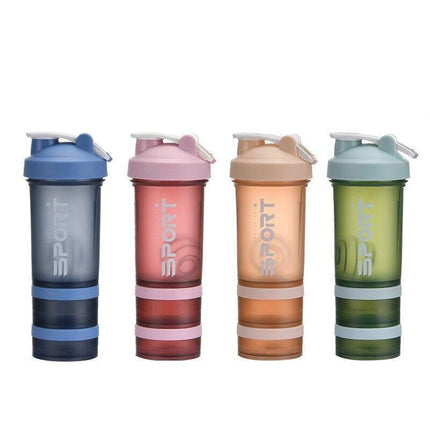 Powder Milkshake Drink Cup Sport Water Bottle 500Ml 3 Tier Protein Shaker Pill - Orange.