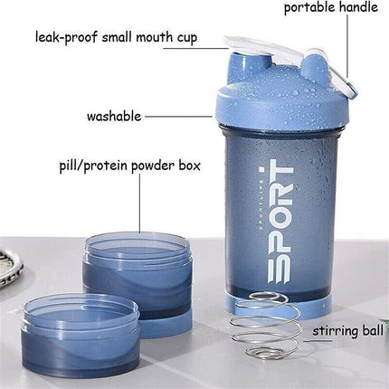 Powder Milkshake Drink Cup Sport Water Bottle 500Ml 3 Tier Protein Shaker Pill - Orange.
