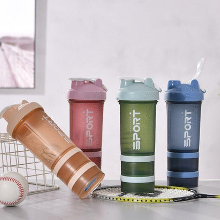 Powder Milkshake Drink Cup Sport Water Bottle 500Ml 3 Tier Protein Shaker Pill - Orange.