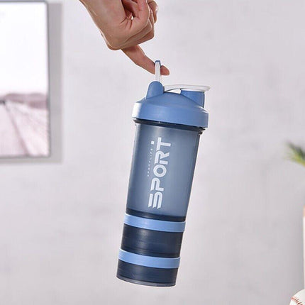 Powder Milkshake Drink Cup Sport Water Bottle 500Ml 3 Tier Protein Shaker Pill - Orange.