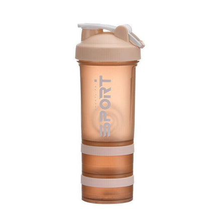 Powder Milkshake Drink Cup Sport Water Bottle 500Ml 3 Tier Protein Shaker Pill - Orange.