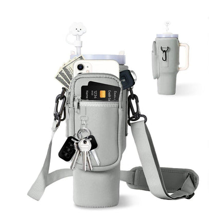 Portable Cup Sleeve Drink Holder Reusable Water Bottle Carrier Travel Bag - Grey.