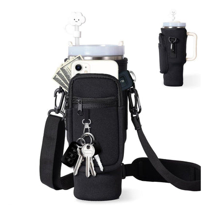 Portable Cup Sleeve Drink Holder Reusable Water Bottle Carrier Travel Bag - Grey.