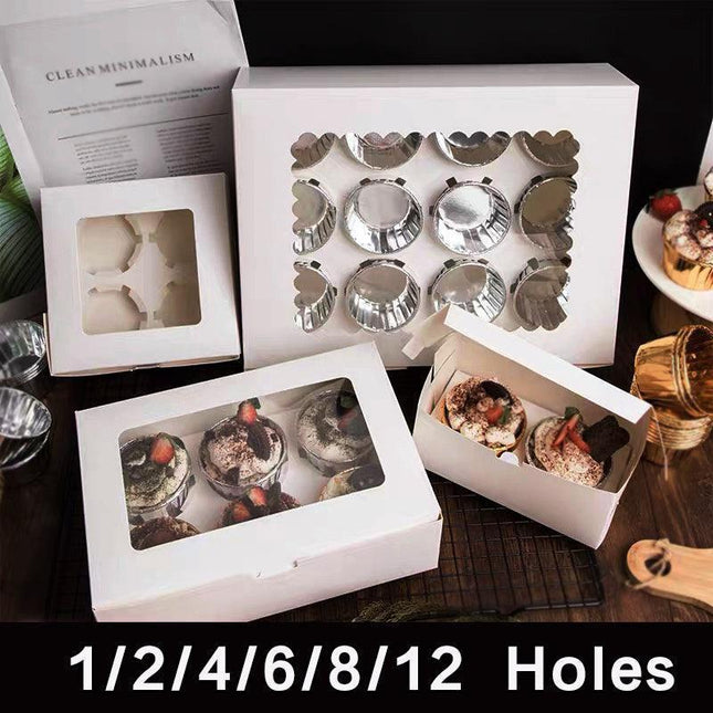 Cupcake Box Cases 1/2/4/8/12 Holes Window Face Cases Party Wedding Muffin Baking - 6 Holes 25PCS.