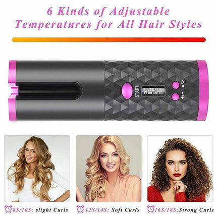 Lcd Cordless Auto Rotating Hair Curler Hair Waver Curling Iron Wireless Ceramic - Black.
