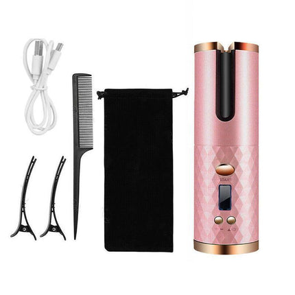 Lcd Cordless Auto Rotating Hair Curler Hair Waver Curling Iron Wireless Ceramic - Black.
