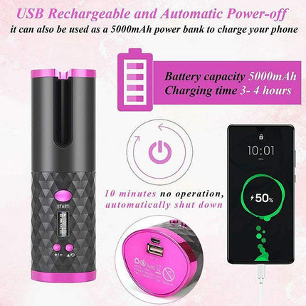 Lcd Cordless Auto Rotating Hair Curler Hair Waver Curling Iron Wireless Ceramic - Grey.