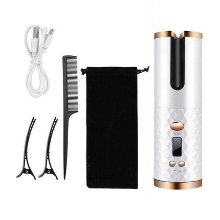 Lcd Cordless Auto Rotating Hair Curler Hair Waver Curling Iron Wireless Ceramic - Grey.