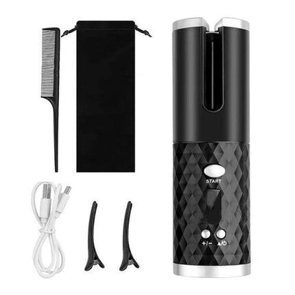 Lcd Cordless Auto Rotating Hair Curler Hair Waver Curling Iron Wireless Ceramic - White.
