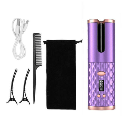 Lcd Cordless Auto Rotating Hair Curler Hair Waver Curling Iron Wireless Ceramic - White.