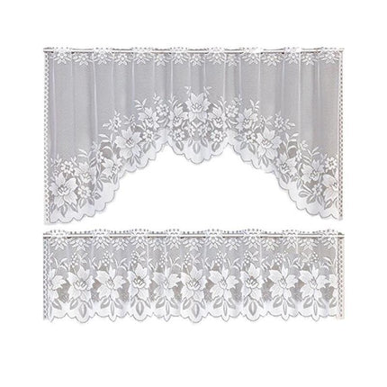 2Pcs/Set White Lace Kitchen Home Window Cafe Curtain W Scallope Edge 160Cm Wide.