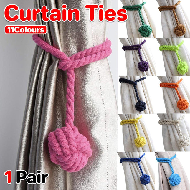 1pair Braided Cotton Curtain Tiebacks No Hole Curtain Holdbacks Hanging Balls - Navy.