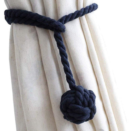 1pair Braided Cotton Curtain Tiebacks No Hole Curtain Holdbacks Hanging Balls - Navy.