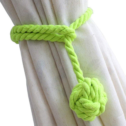 1pair Braided Cotton Curtain Tiebacks No Hole Curtain Holdbacks Hanging Balls - Navy.