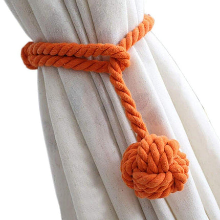 1pair Braided Cotton Curtain Tiebacks No Hole Curtain Holdbacks Hanging Balls - Navy.