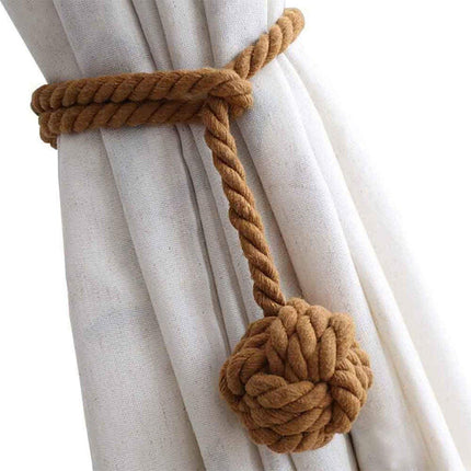 1pair Braided Cotton Curtain Tiebacks No Hole Curtain Holdbacks Hanging Balls - Navy.