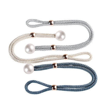 Curtain Tiebacks Pearl Strap Set 3 Pairs Decorative Buckle Holder Rings Hooks - Grey.