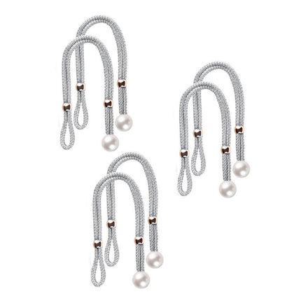 Curtain Tiebacks Pearl Strap Set 3 Pairs Decorative Buckle Holder Rings Hooks - Grey.