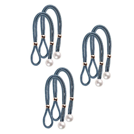 Curtain Tiebacks Pearl Strap Set 3 Pairs Decorative Buckle Holder Rings Hooks - Grey.