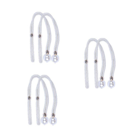 Curtain Tiebacks Pearl Strap Set 3 Pairs Decorative Buckle Holder Rings Hooks - White.