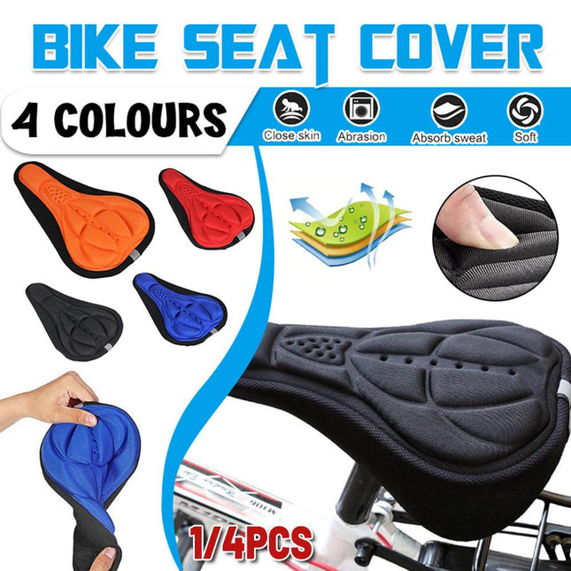 Thick Silicone Bike Seat Cover Comfort Gel Cycling Bicycle Saddle Cushion Pad - Set of 4 Colours.