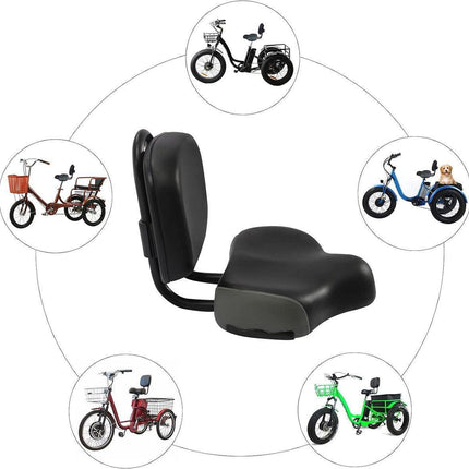 Electric Bicycle Tricycle Seat With Backrest Adjustable Comfortable Bike Seat - Grey.