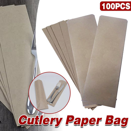 100PCS Paper Cutlery Bag Utensil Pouch Tableware Cover Restaurant Packaging Bag.