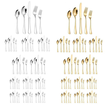 20/40pcs Stainless Steel Cutlery Set Knife Fork Spoon Western Hotel Tableware - Golden-40pcs.